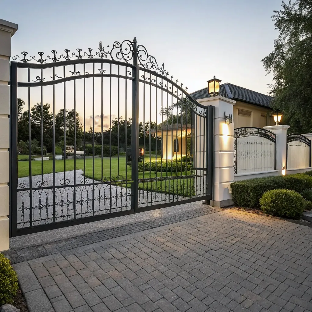 Modern iron and steel gate installation